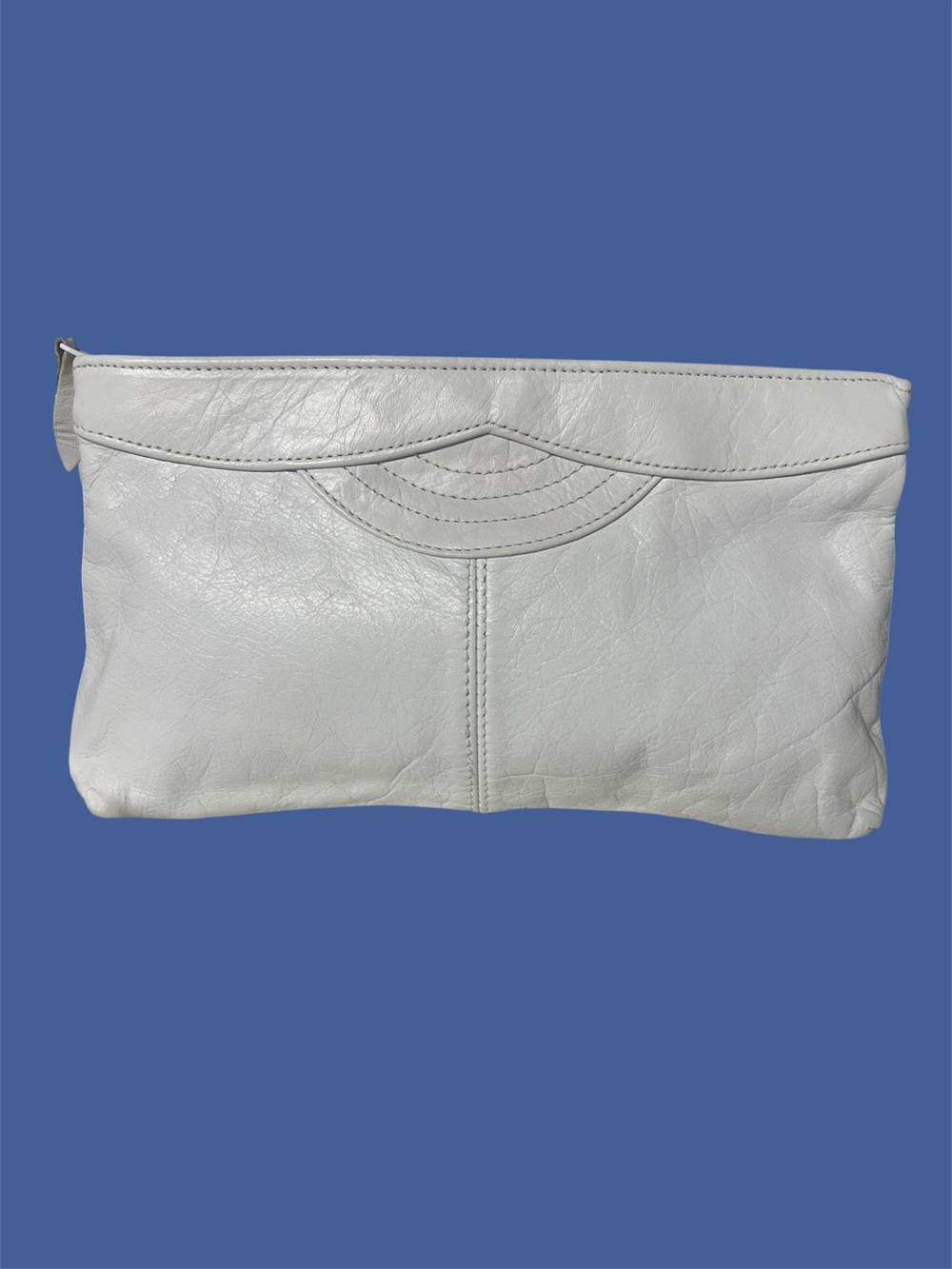 Vintage White Leather Top Zip Clutch by Antonia